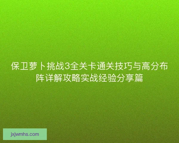保卫萝卜挑战3全关卡通关技巧与高分布阵详解攻略实战经验分享篇